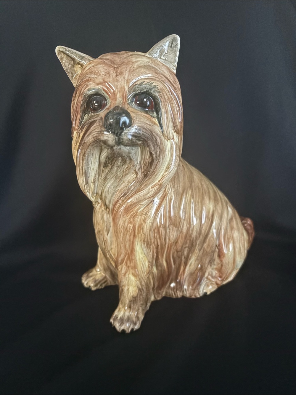 Vintage Italian Ceramic Hand-Painted Yorkie Figurine Signed Italy 9.5”  MCM